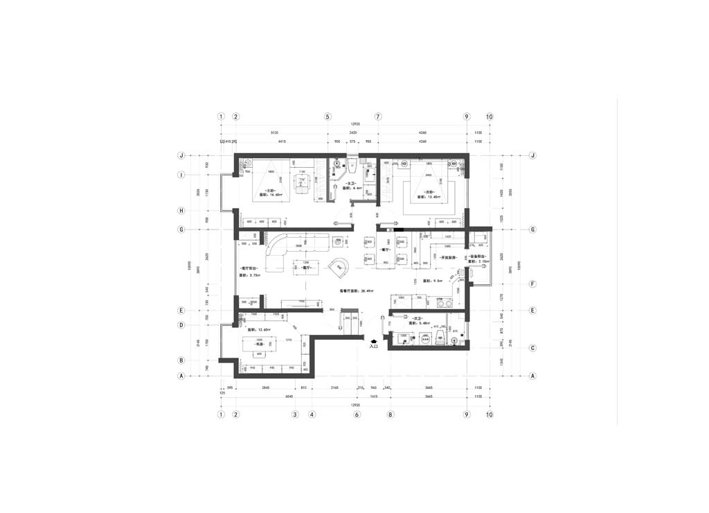 现代风格装修效果图二居室110平方米家装案例-家装保姆-罗小红成都家装设计