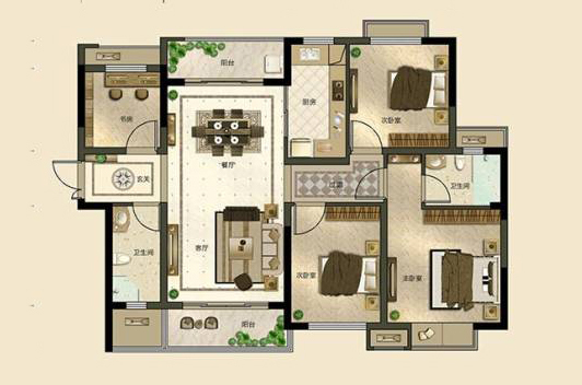 现代装修风格四卧室96.4平方米家装案例-家装保姆-罗小红成都家装设计
