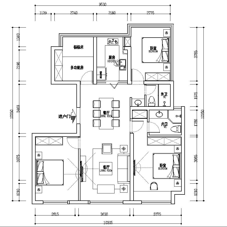 现代风格装修效果图三居室110平方米家装案例-成都装修网-家装保姆-罗小红成都家装设计