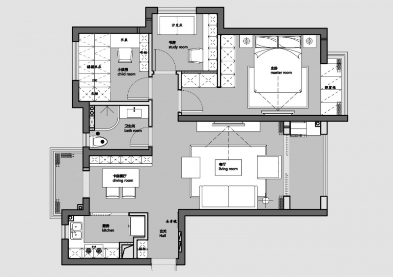北欧风格设计构思：现代三居室95平-家装保姆-罗小红成都家装设计