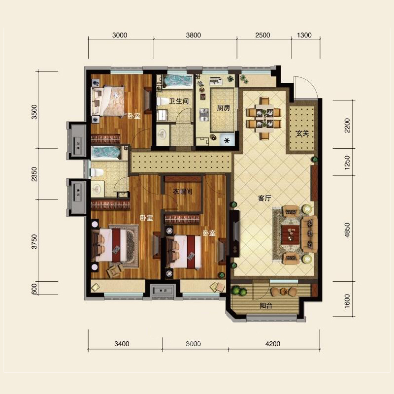 现代风格装修效果图三居室180平方米家装案例-成都家装保姆装修网-家装保姆-罗小红成都家装设计