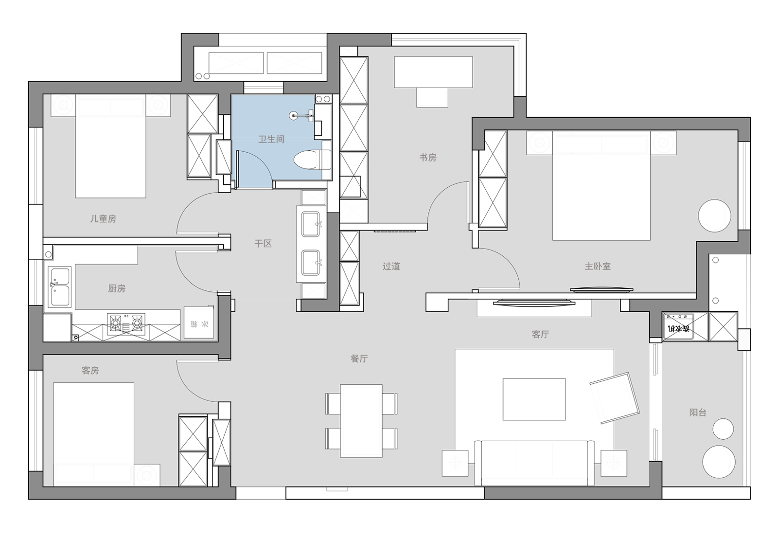 现代四居室132.1平方米家装案例-家装保姆-罗小红成都家装设计
