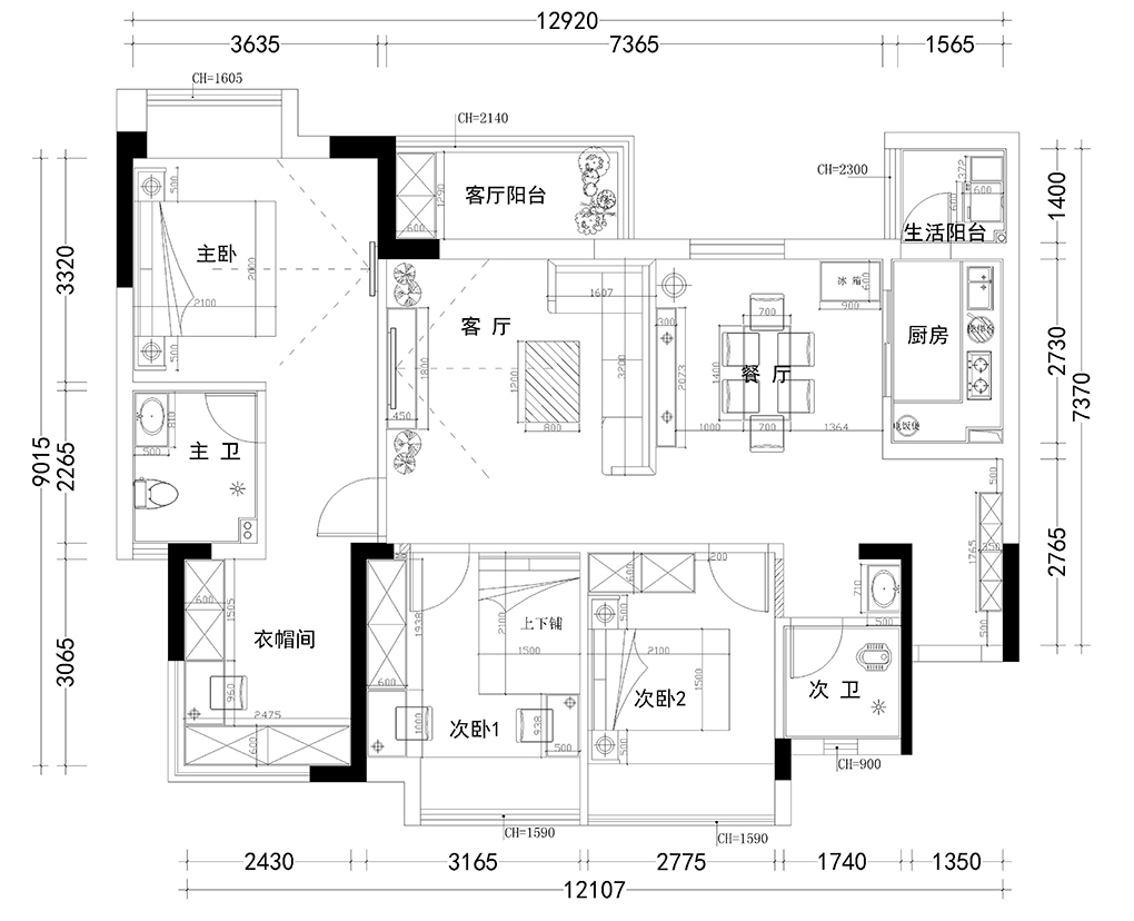 三居室99平方米-中建天府星公馆装修案例-家装保姆-罗小红成都家装设计