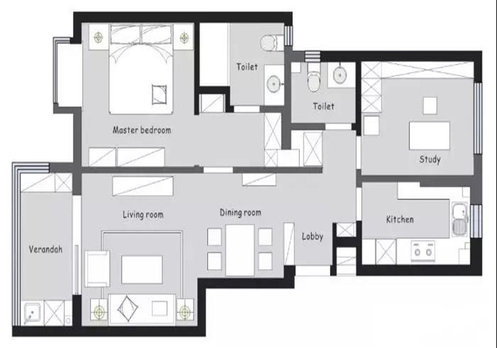 现代装修设计风格二居室85平方米家装案例-成都装修网-家装保姆-罗小红成都家装设计