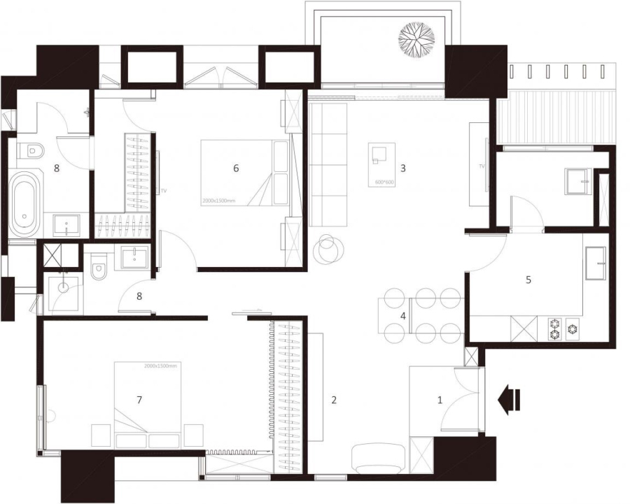 混搭装修风格二居室108平方米16.2万-凤凰城家装案例-家装保姆-罗小红成都家装设计