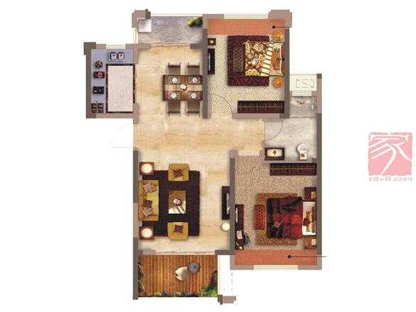 现代二居室93平方米-磨盘山8号家装案例-家装保姆-罗小红成都家装设计