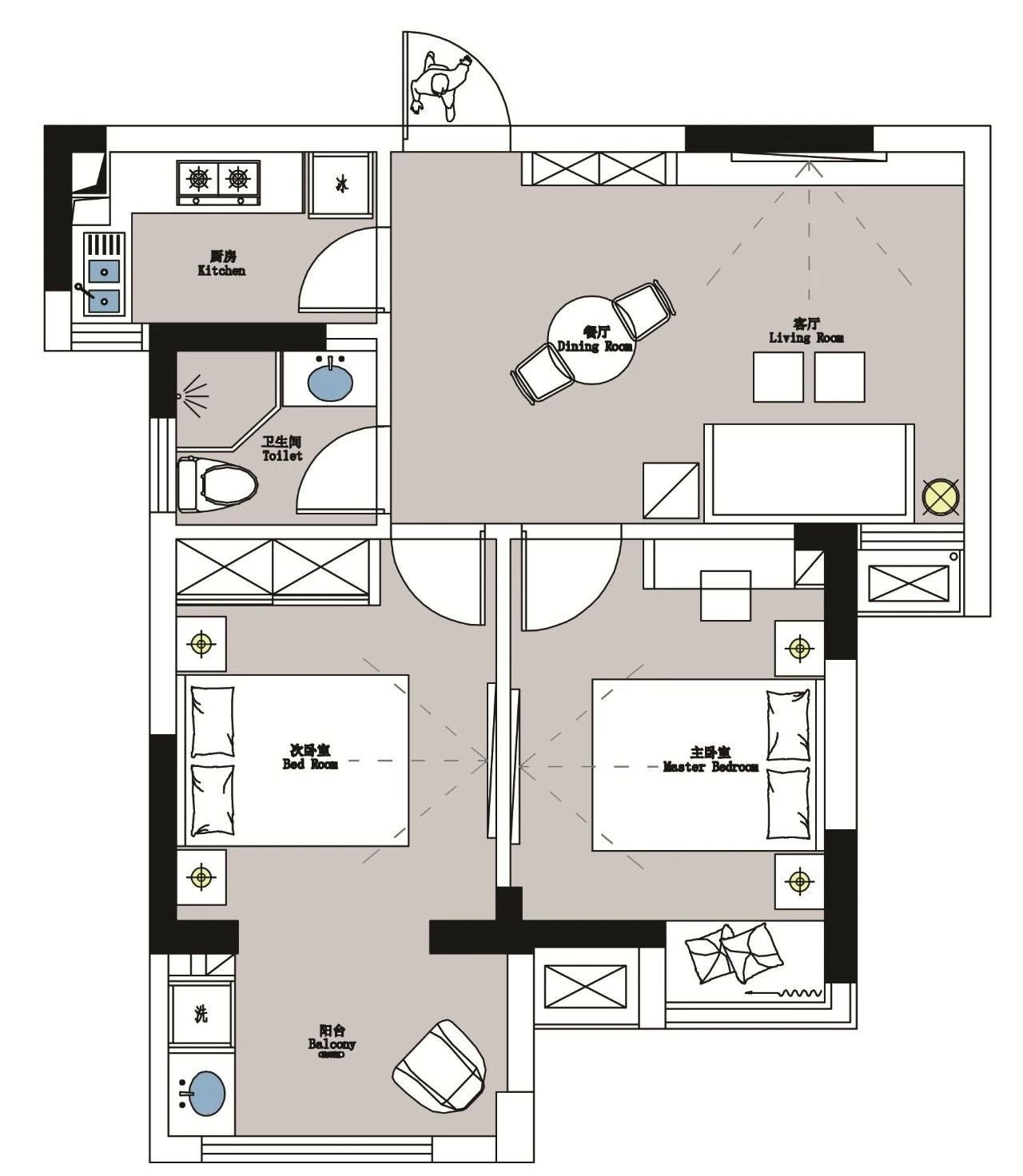 现代二居室107平方米装修案例-成都装修网-家装保姆-罗小红成都家装设计