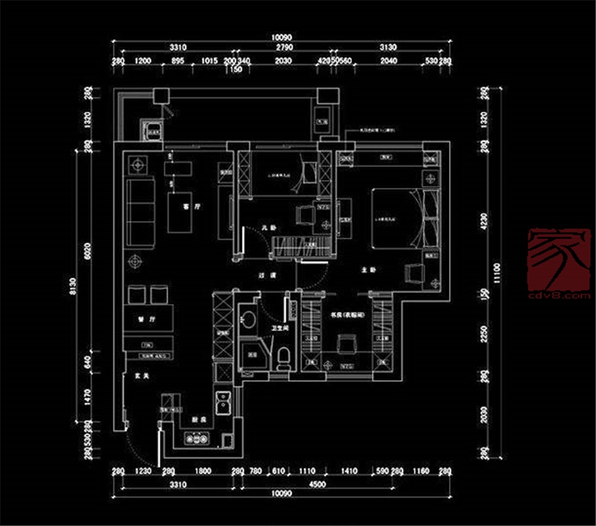现代三居室101.5平方米家装案例-成都装修网-家装保姆-罗小红成都家装设计